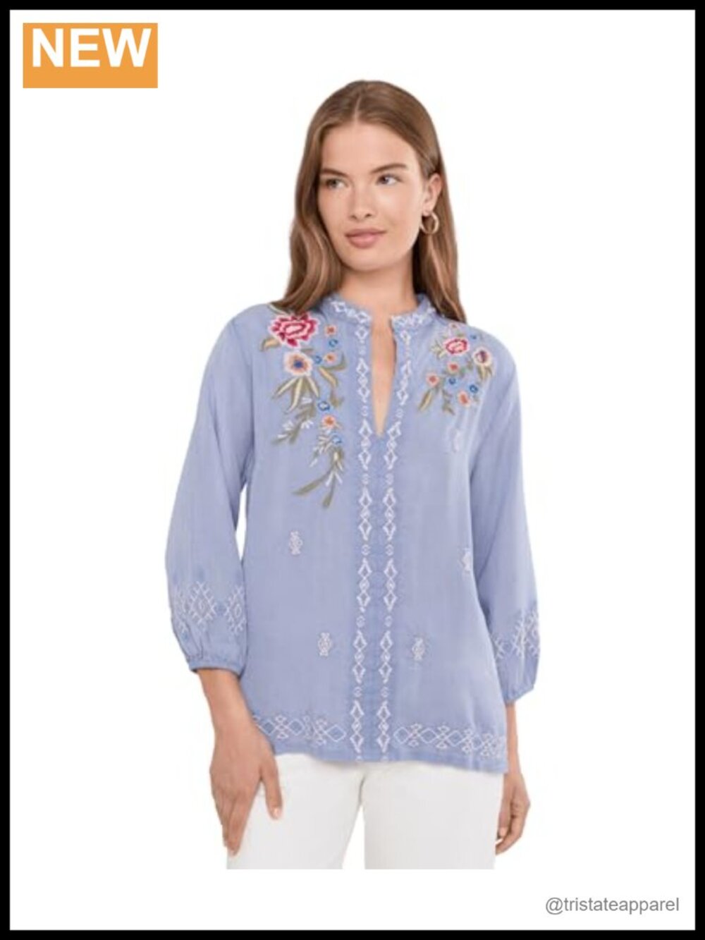 Karyn Seo Yana Embroidered Floral Blouse 3/4 Puff Sleeves Women's Top